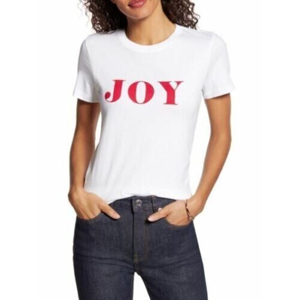 1901 Womens Joy Graphic Short Sleeve Crew Neck T-Shirt in White X-Small MSRP $35
